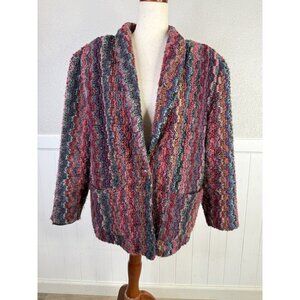 Vtg Grandma Wool Blend Blazer Jacket Textured Artsy Art to Wear Eclectic Fuzzy